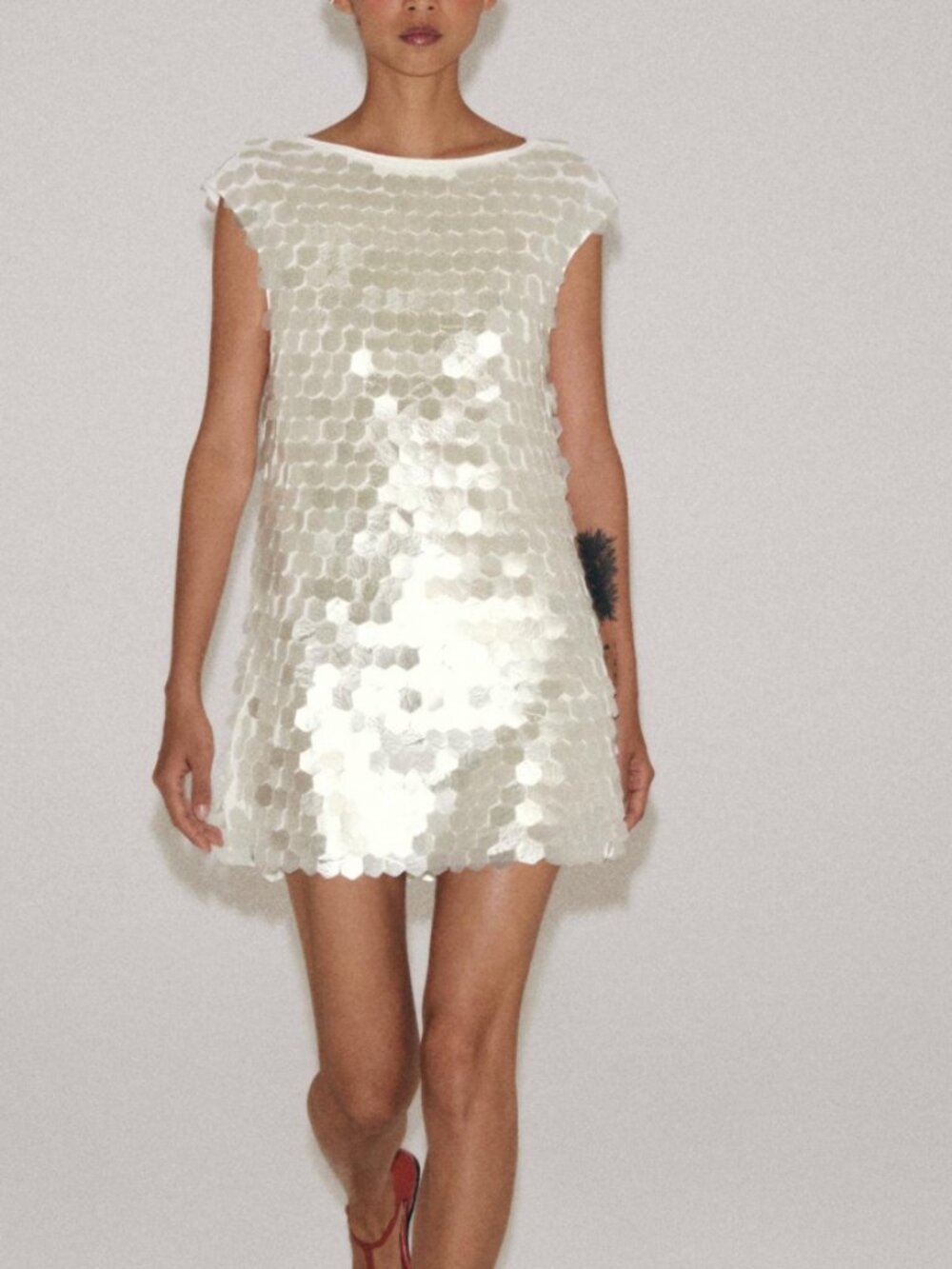 Zara Collection Sequin Mini Dress Ivory Pearl Size Small